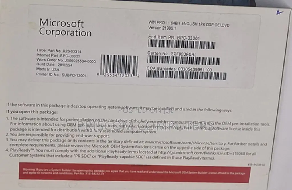 Microsoft Windows 11 Pro (PC) 32/64 Bit License Key