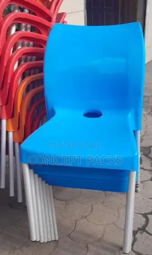 Blue Plastic Chair With Metal Legs