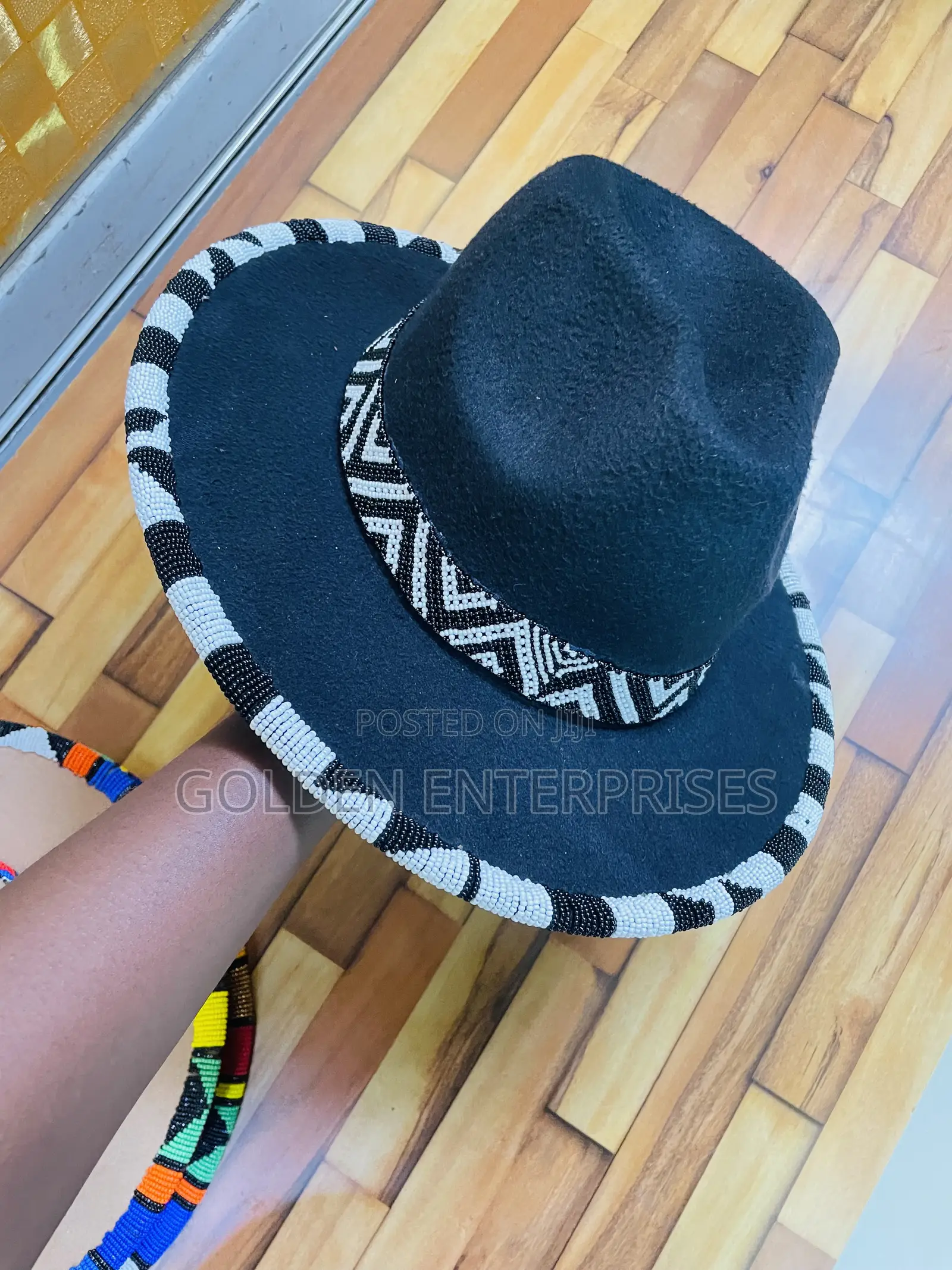 Black Fashionable Beaded Fedora Hat