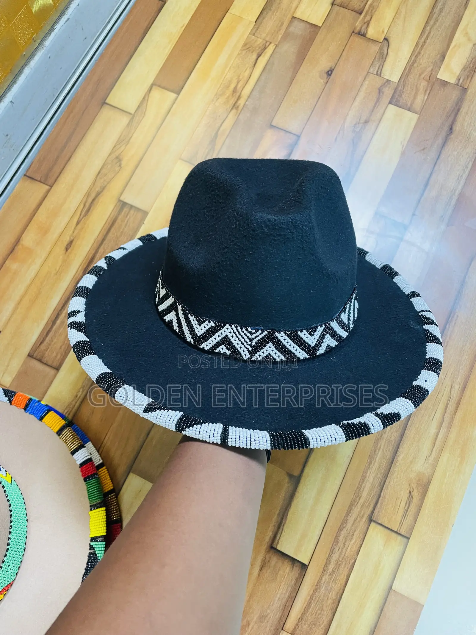 Black Fashionable Beaded Fedora Hat