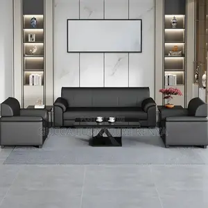 Sofas: Stylish Modern Black Leather 5-Seater Office Sofa
