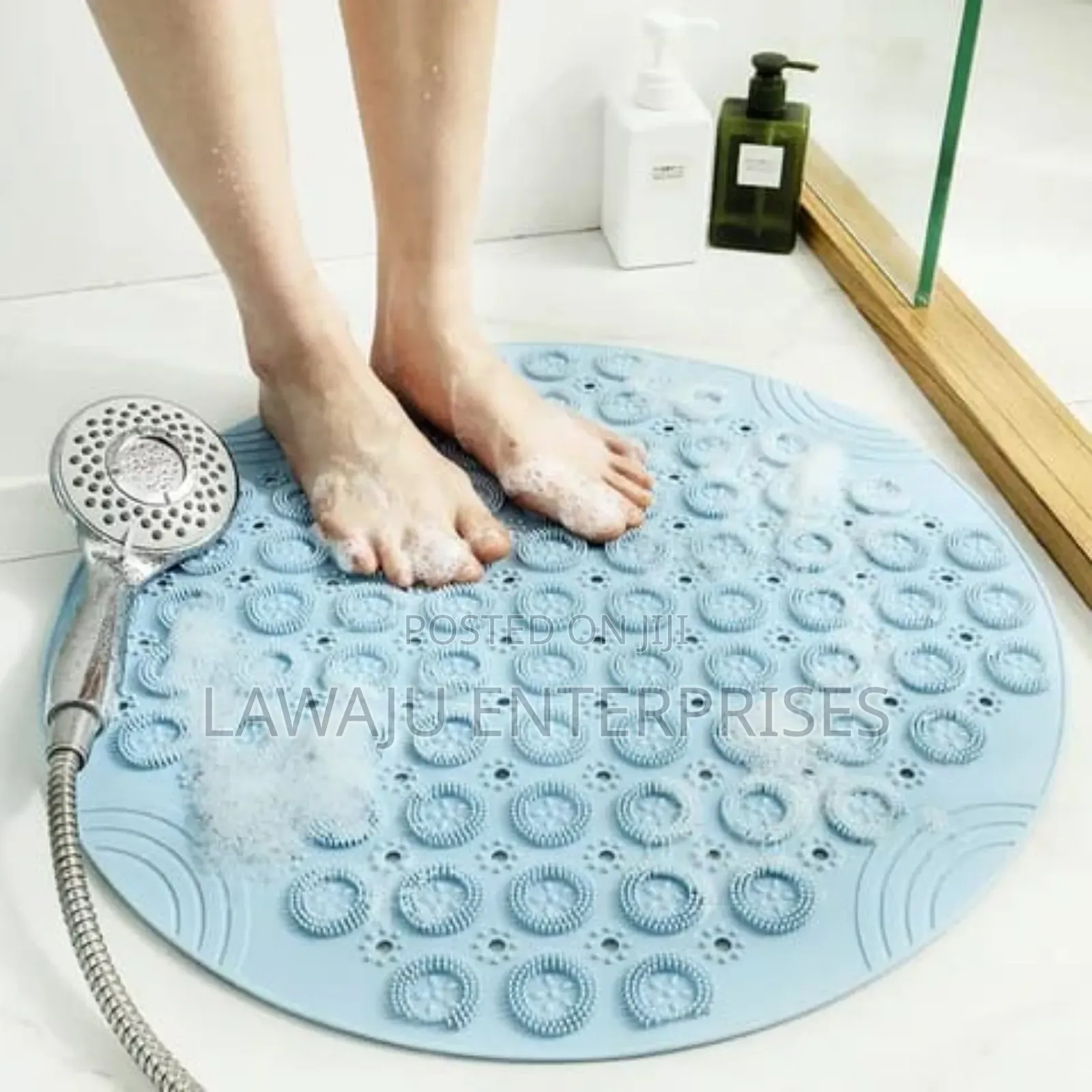 Blue Round 53cm Antislip Bathroom Mat