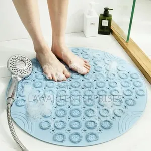Blue Round 53cm Antislip Bathroom Mat