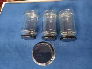 A Set of 35 Fudcor Glass/Spice Jar 400ml W/Black Metal Lids