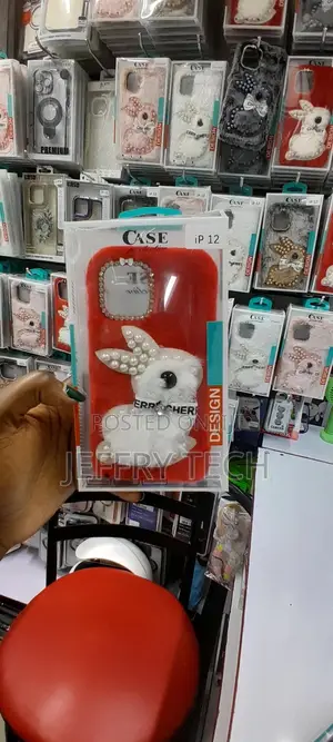 Beaded Rabbit Girls Fur Fluffy Case for iPhone 12-Red