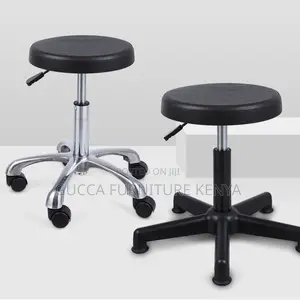 Home Chairs: Midnight Black Alloy Upholstered Work Stool