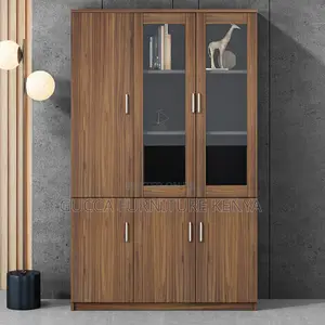Cabinets: 3-Wide Clear View Door Wooden Modern Cabinet