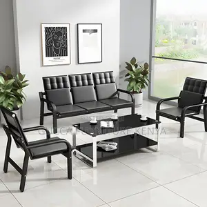 Sofas: Leather Simple Silver Metal Frame Reception Sofa