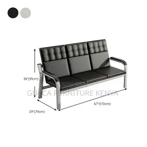 Sofas: Leather Simple Silver Metal Frame Reception Sofa