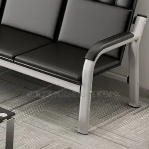Sofas: Leather Simple Silver Metal Frame Reception Sofa