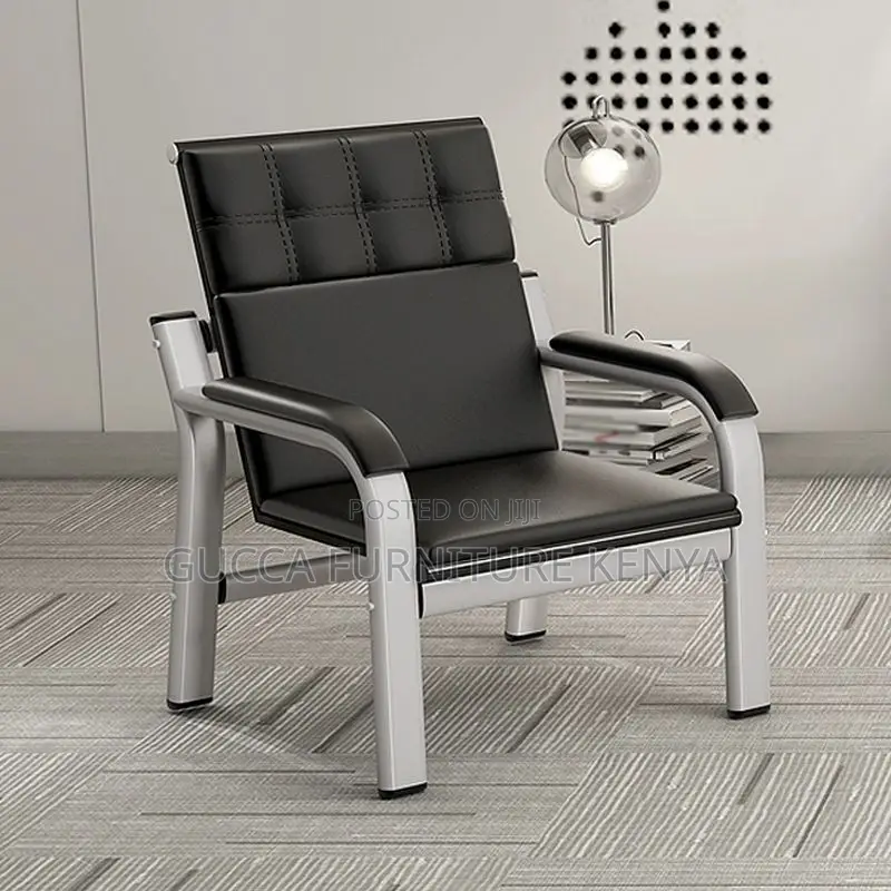 Sofas: Leather Simple Silver Metal Frame Reception Sofa