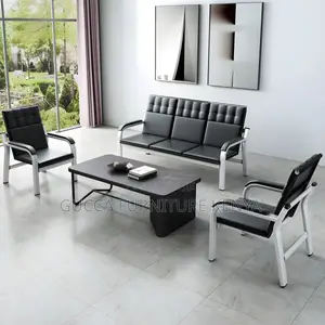 Sofas: Leather Simple Silver Metal Frame Reception Sofa