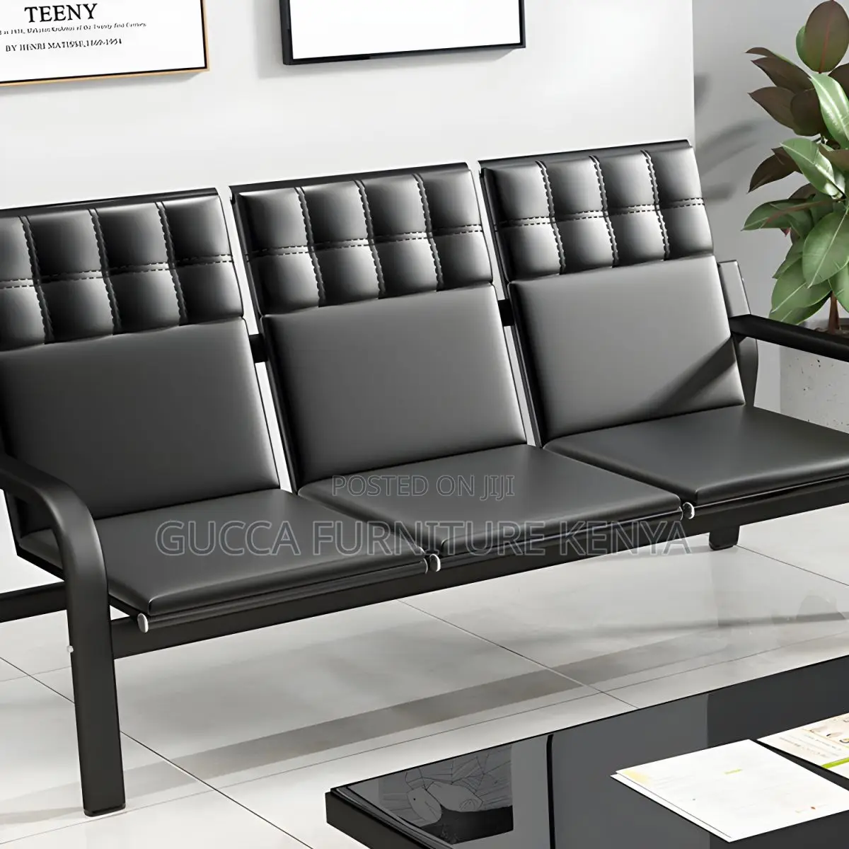 Sofas: Leather Simple Silver Metal Frame Reception Sofa