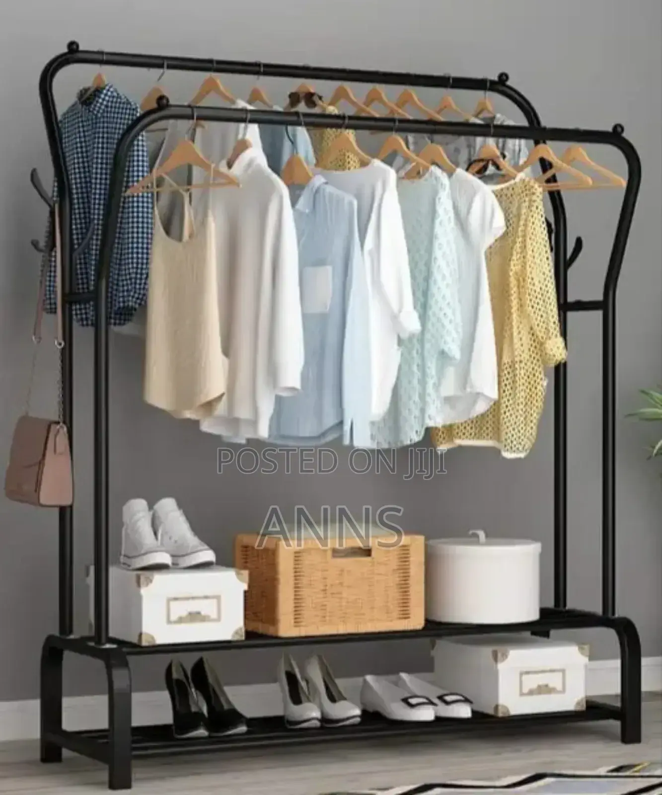 Double Pole Clothing Rack With Shoes Rack