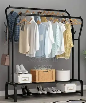 Double Pole Clothing Rack With Shoes Rack
