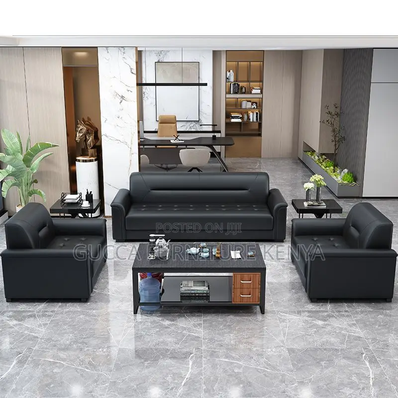 Sofas: Modern Leather Upholstered 5-Seater Office Sofa