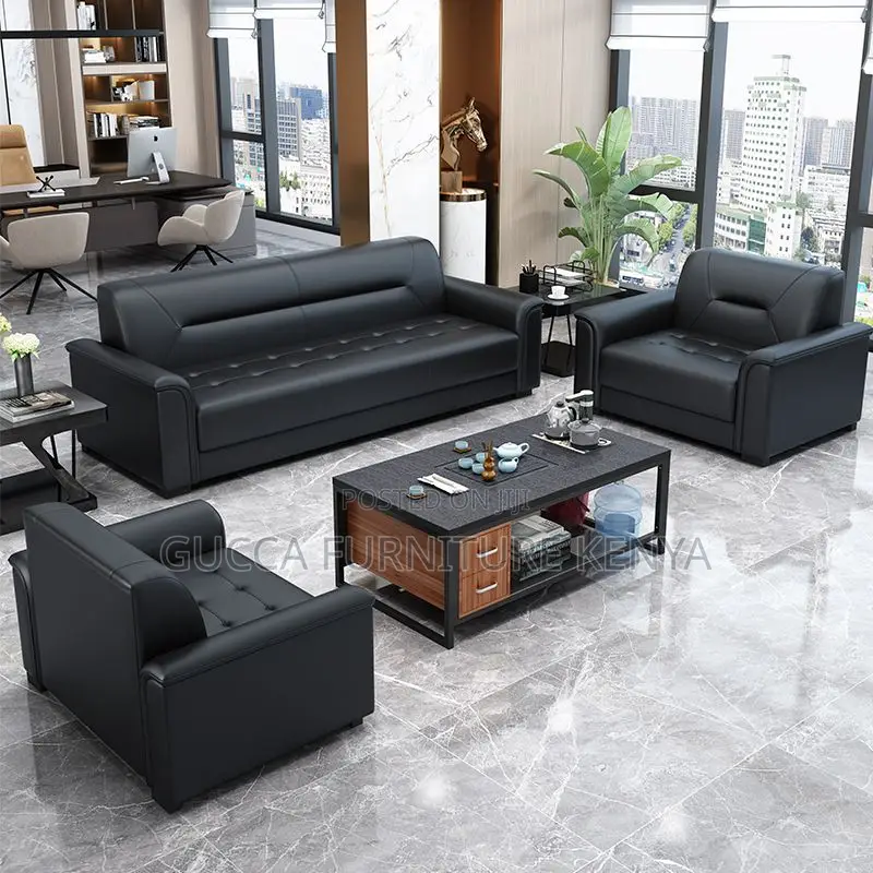 Sofas: Modern Leather Upholstered 5-Seater Office Sofa