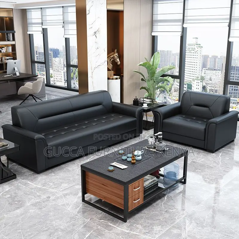 Sofas: Modern Leather Upholstered 5-Seater Office Sofa