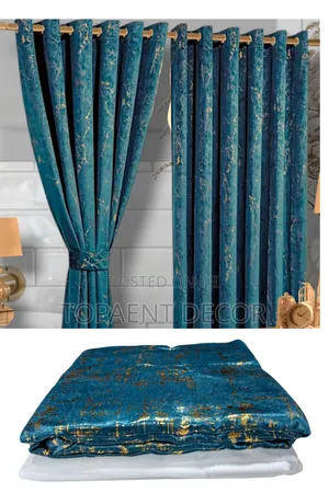 Velvet Shinny With Gold Patches Window Curtains