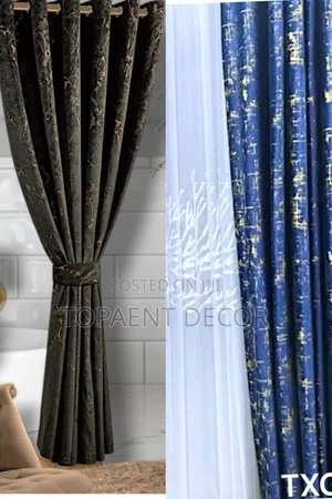 Chocolate Brown and Blue Shiny Window Curtains