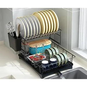 2 Tier Minimalist Iron Dish Rack With Drain Board at 2699