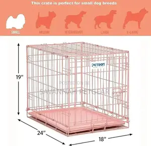 Pink Folding Metal Dog Crate With Divider Panel Floor -Small