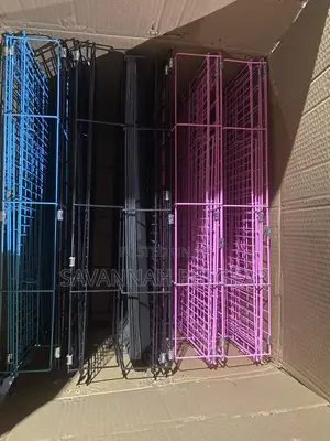 Pink Folding Metal Dog Crate With Divider Panel Floor -Small