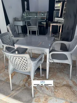 Sets 3 Plastic Chair With Metal Legs +1 Gray Plastic Table