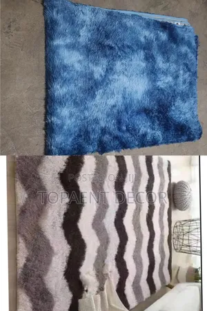 Stripped and Blue Patched Fluffy Warm Carpets