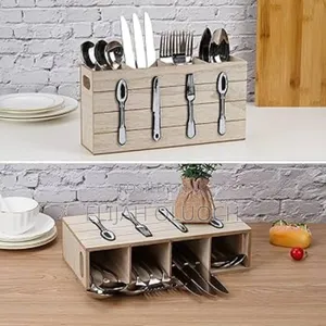 *Wooden 30x8x15cm 4 Compartment Cutlery Box Organizer