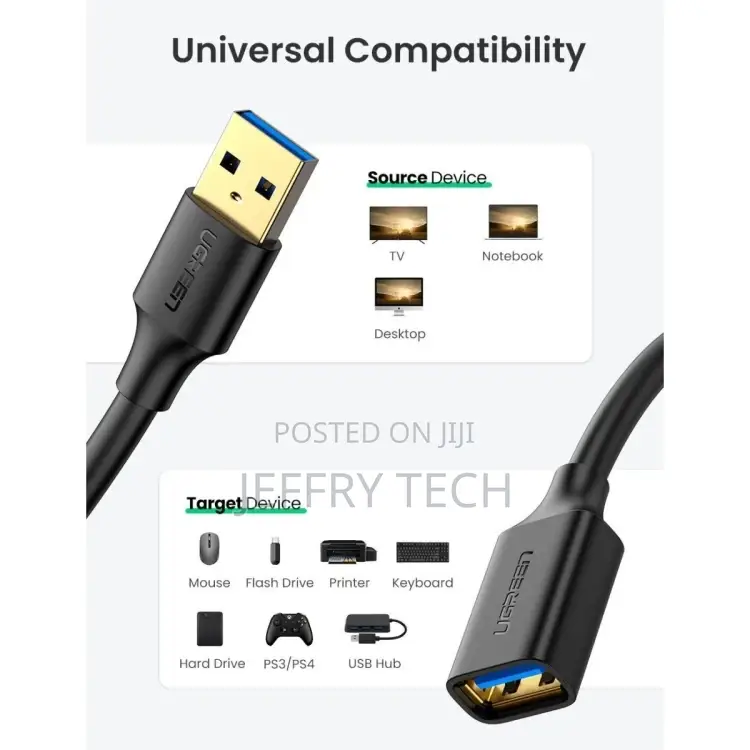 Ugreen Usb3.0 Extension Male Cable 3M (Black) Modeal -30127