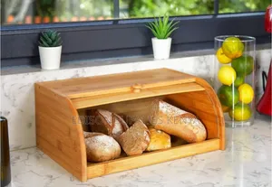 Bread Box Bamboo Vintage Roll Top Bread Storage Box