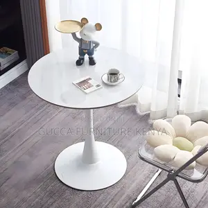 Dining Tables: Stylish Round Marble White Dining Table