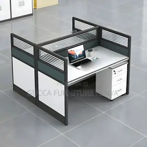 Workstations:Modern 2-Seat Modular Gray Office Workstation