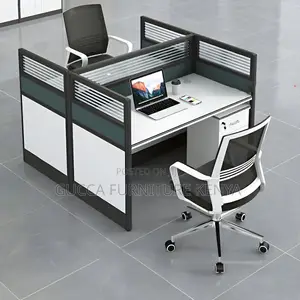 Workstations:Modern 2-Seat Modular Gray Office Workstation