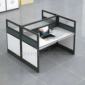Workstations:Modern 2-Seat Modular Gray Office Workstation