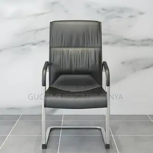Office Chairs: Black Leather Ergonomic High Back Guest Chair