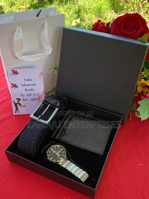 Men's Black Wooven Belt Valentine Gift Set