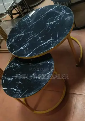 Marble Nesting Coffee Table (Glass Effect) Black N-6