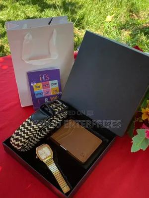 Men's Black and Yellow Wooven Belt Valentine Gift Set