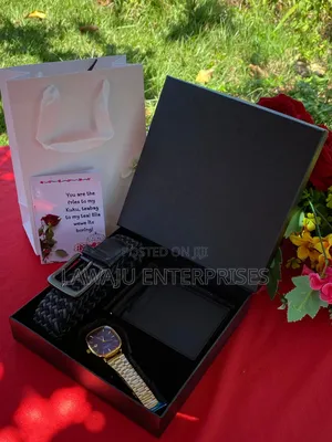 Men's Black and Grey Wooven Belt Valentine Gift Set