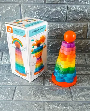 Wooden Rainbow Colourful Tower
