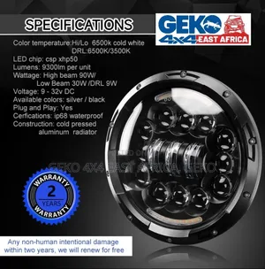 7 Inch 90W Projector LED Headlight, Pair, DRL + Turn Signal
