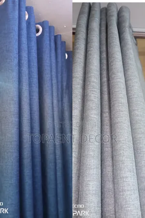 Blue and Grey Eyelates Window Curtains
