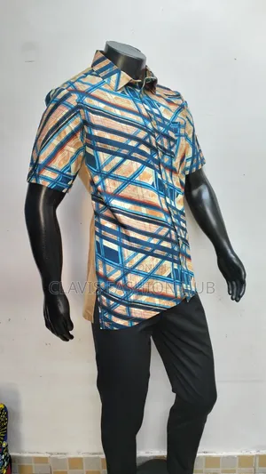 Biege Kitenge Short Sleeve Shirt