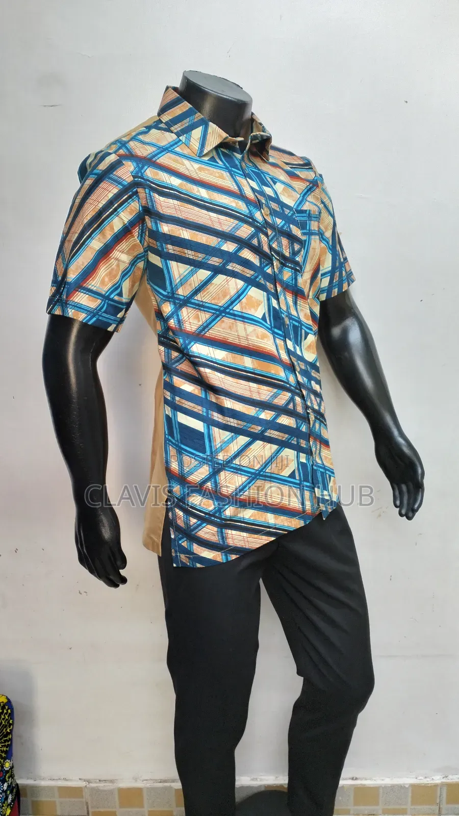 Biege Kitenge Short Sleeve Shirt