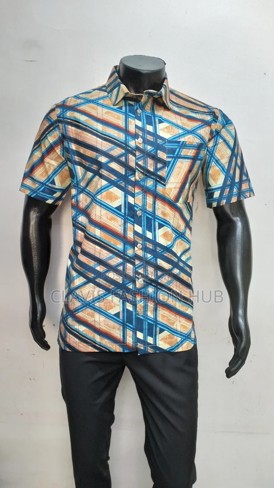 Biege Kitenge Short Sleeve Shirt