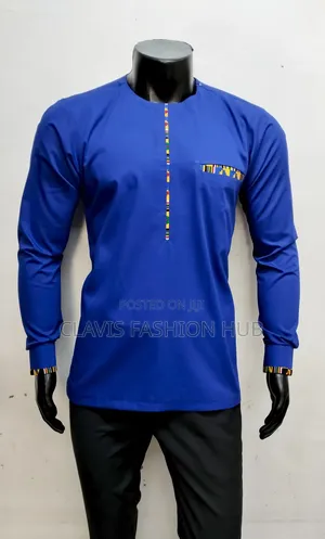 Royal Blue Long Sleeve African Shirt for Men