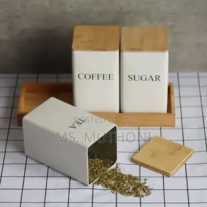 Metal Coffee Jar Set Bamboo Lid
