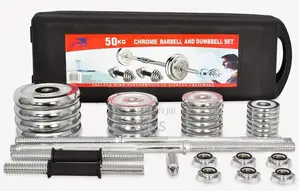Chrome 50kgs Dumbells Set+ Burbell With Case
